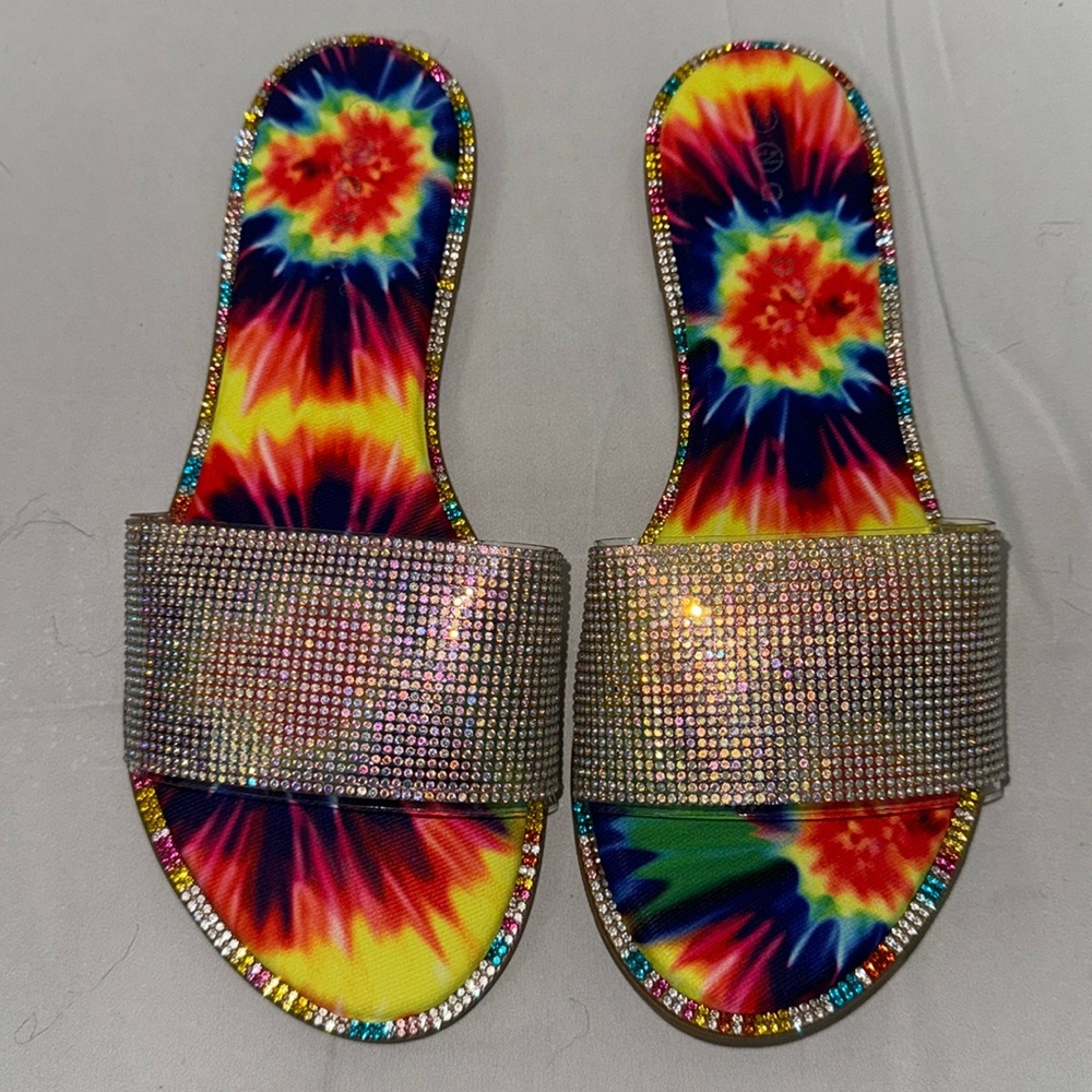TIE DYE RHINESTONE SLIDES